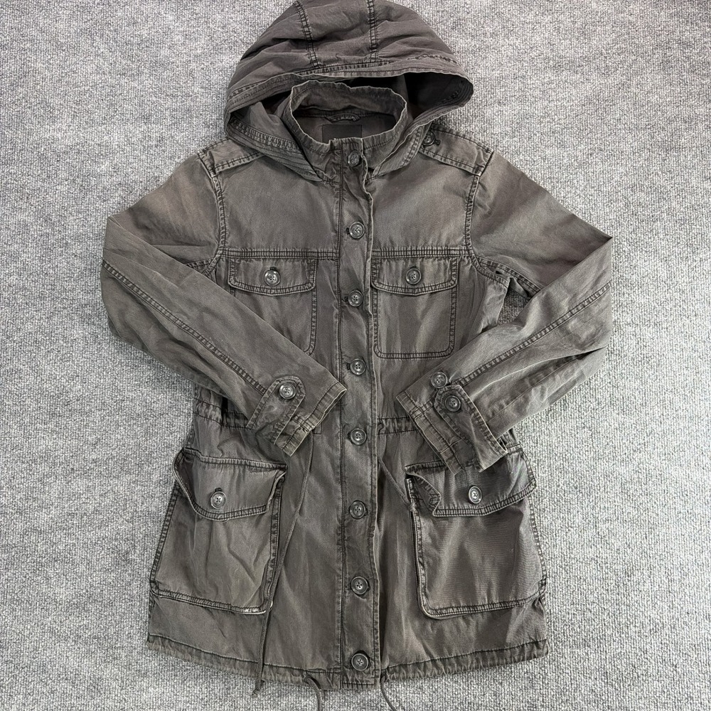 Talula Aritzia Women Charcoal Grey Cotton Utility Field Jacket Hooded Small Fall
